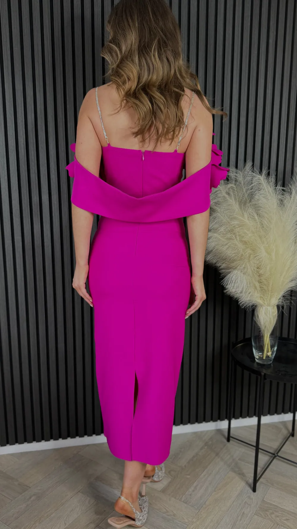 antonia_cerise_pink_diama_6.webp MODADAYS Going Out Dresses | Occasion Dresses^Antonia Cerise Pink Diamante Strap Ruffle Detail Midi Dress