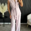 GIRL IN MIND Co-ords^Aoife Light Pink Wide Leg Trousers & Belted Waistcoat Co Ord