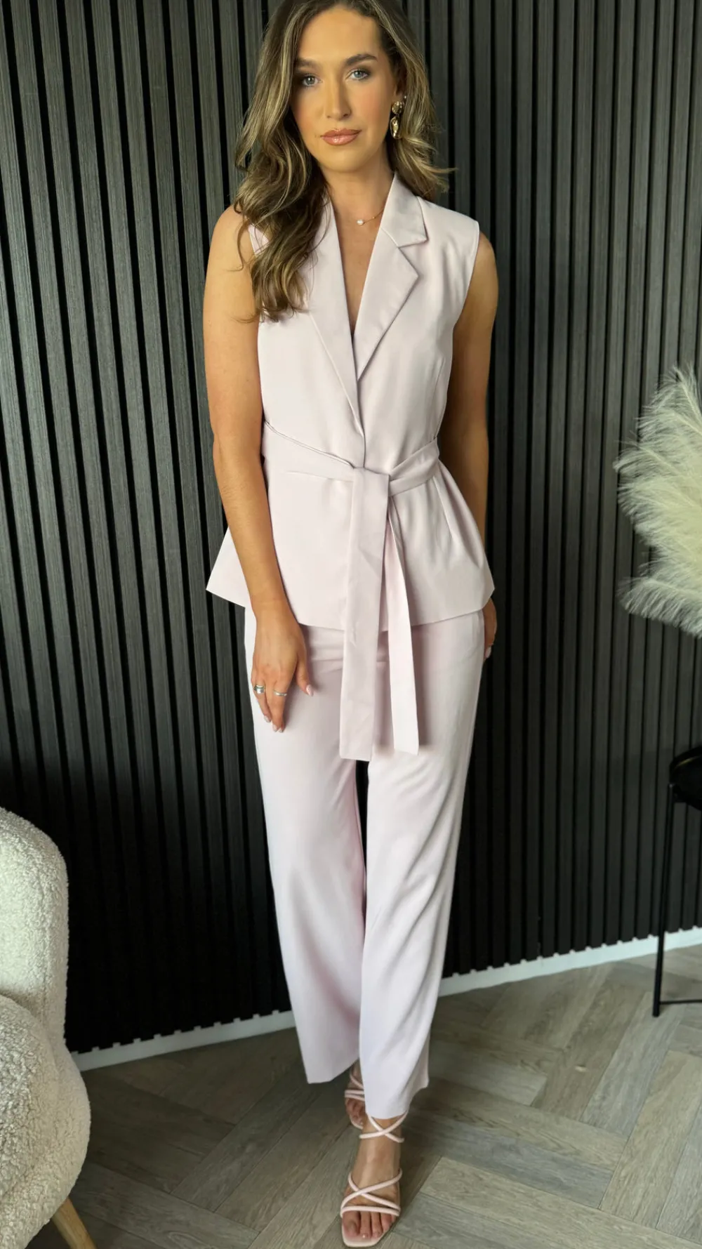 aoife_light_pink_wide_leg_4.webp GIRL IN MIND Co-ords^Aoife Light Pink Wide Leg Trousers & Belted Waistcoat Co Ord