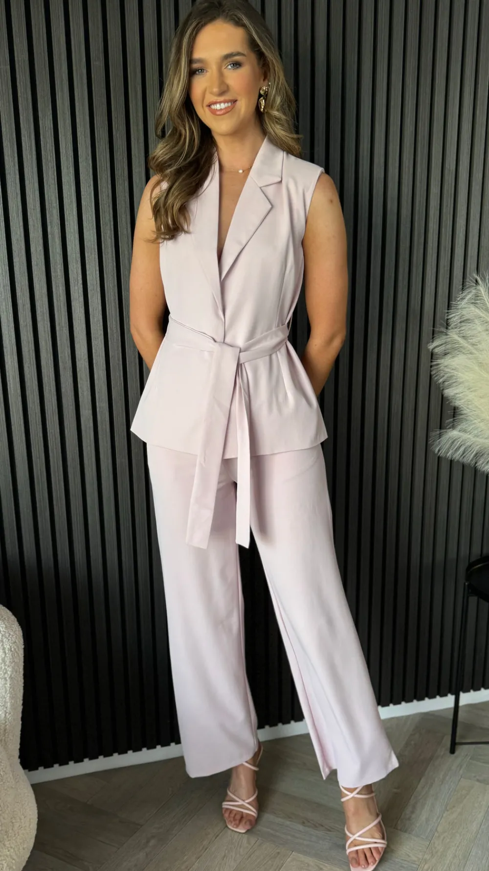 aoife_light_pink_wide_leg_5.webp GIRL IN MIND Co-ords^Aoife Light Pink Wide Leg Trousers & Belted Waistcoat Co Ord