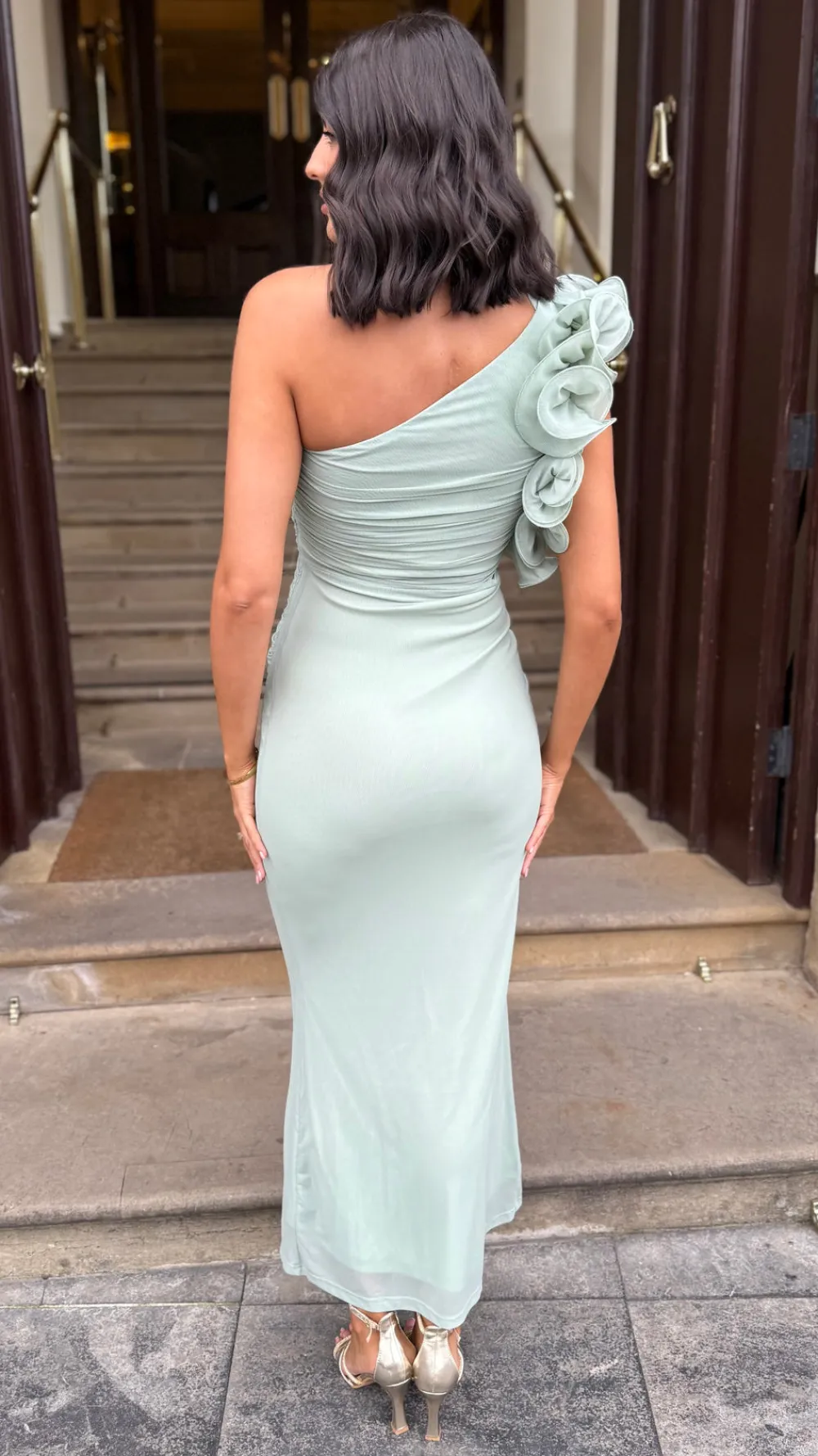 arabella_sage_green_one_s_6.webp CANDICE FAIRE Going Out Dresses | Occasion Dresses^Arabella Sage Green One Shoulder Mesh Maxi Dress
