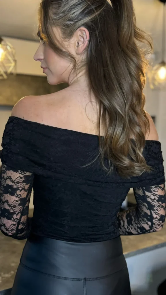 AX PARIS Tops^Arley Black Lace Bardot Fold Over Top Long Sleeve Bodysuit