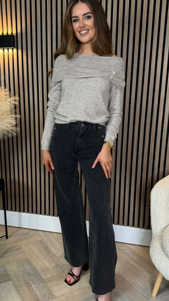 ROSY DAYS DESVENCHY Knitwear^Ashton Camel Off The Shoulder With Pearl Detail Jumper