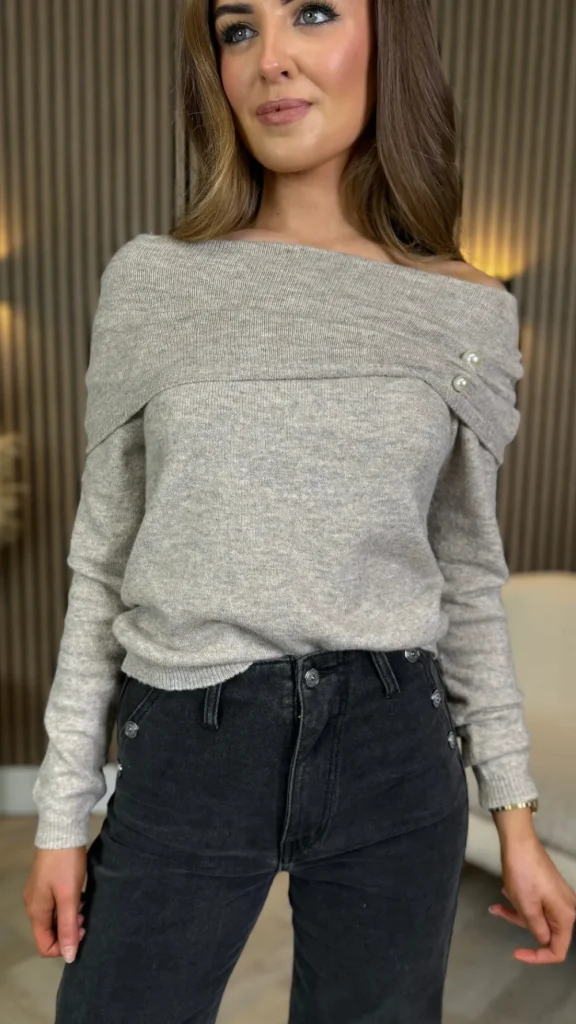 ROSY DAYS DESVENCHY Knitwear^Ashton Camel Off The Shoulder With Pearl Detail Jumper
