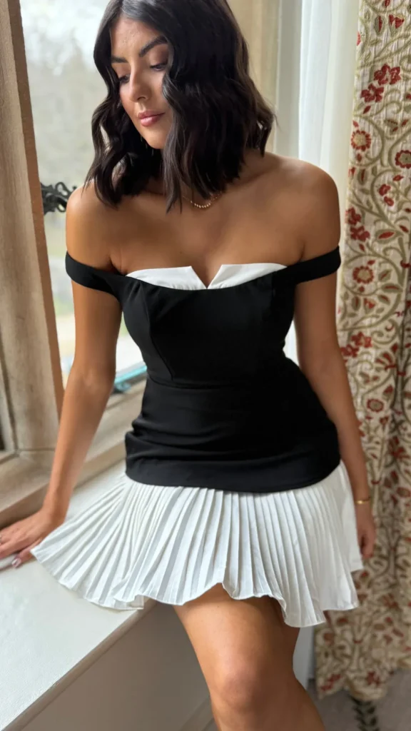 CANDICE FAIRE Occasion Dresses | Mini Dresses^Audrey Black & White Off Shoulder Contrast Mini Dress