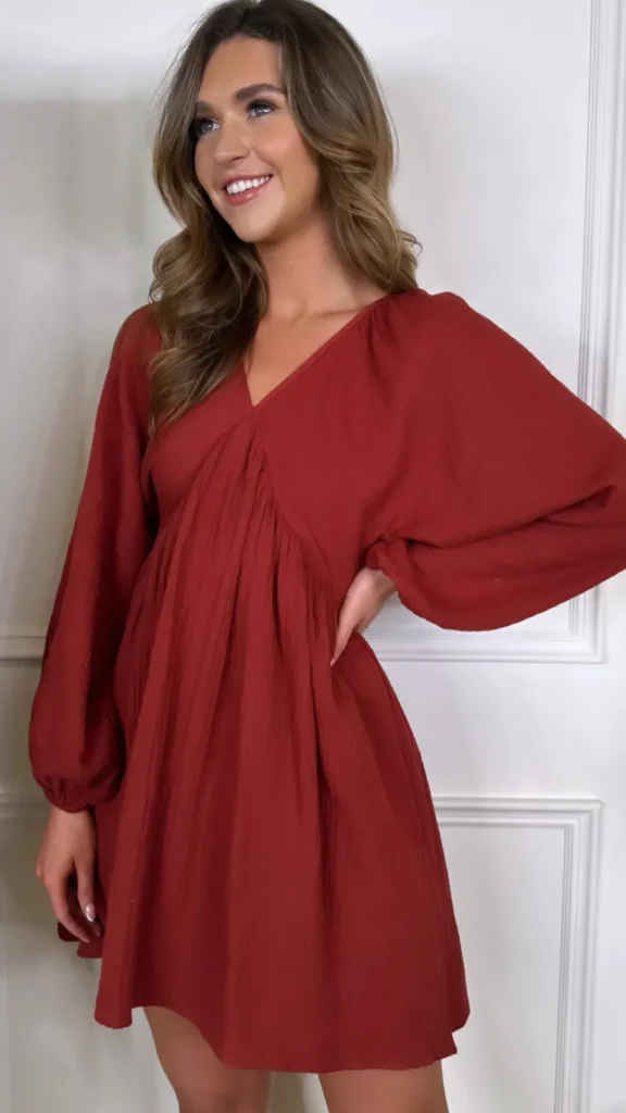 ELENZA Day Dresses | Going Out Dresses^Aurora Rust V Neckline Wide Sleeve Mini Dress