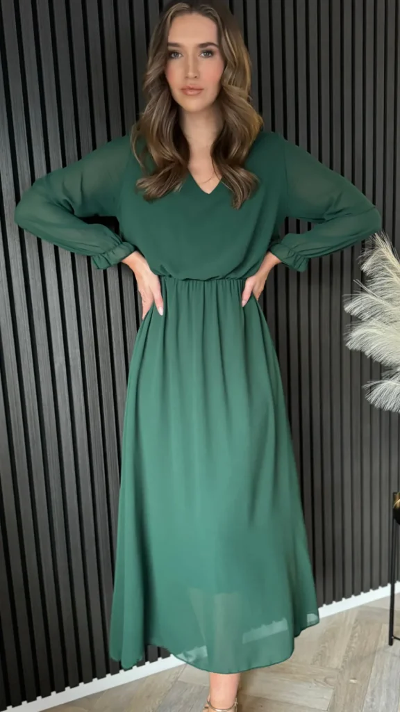 ELLE STYLE Going Out Dresses | Occasion Dresses^Beatrix Forest Green V Neckline Midi Dress