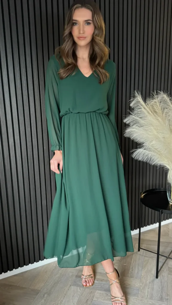 ELLE STYLE Going Out Dresses | Occasion Dresses^Beatrix Forest Green V Neckline Midi Dress
