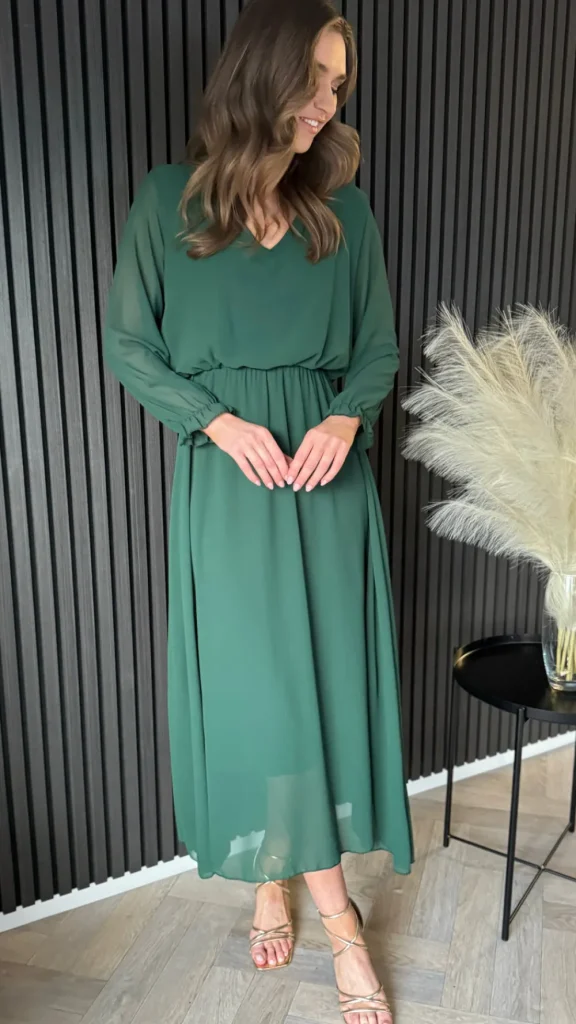 ELLE STYLE Going Out Dresses | Occasion Dresses^Beatrix Forest Green V Neckline Midi Dress