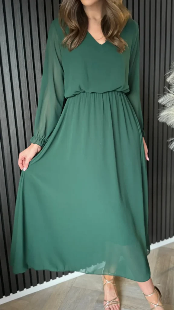 ELLE STYLE Going Out Dresses | Occasion Dresses^Beatrix Forest Green V Neckline Midi Dress