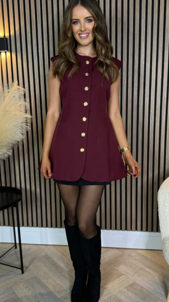 TIMELY Tops^Becca Burgundy Longline Button Detail Waistcoat