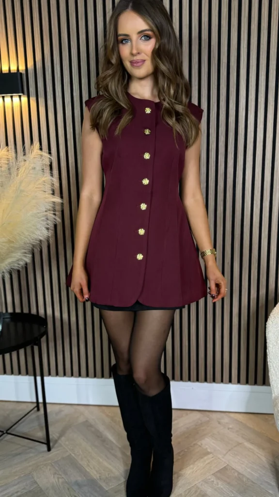 TIMELY Tops^Becca Burgundy Longline Button Detail Waistcoat