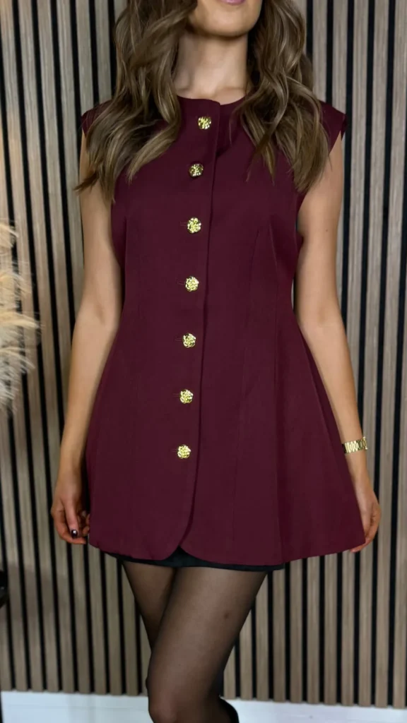 TIMELY Tops^Becca Burgundy Longline Button Detail Waistcoat