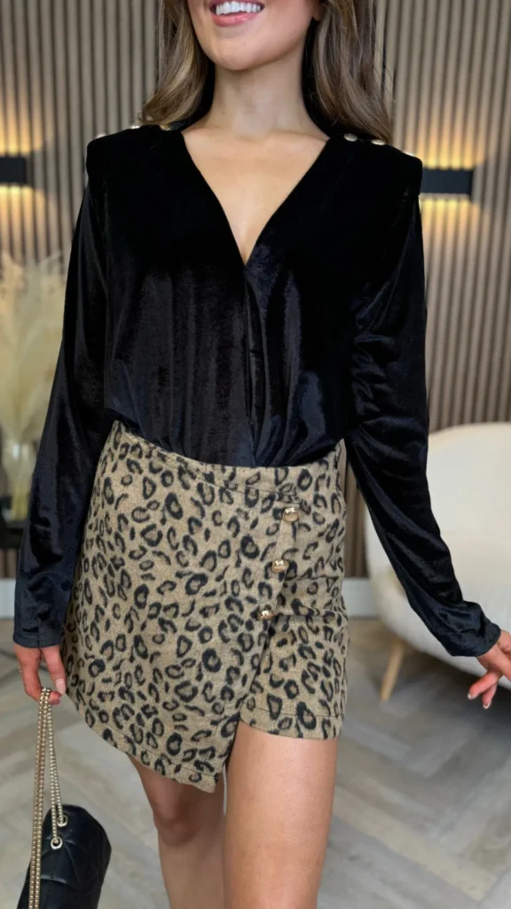 UNIKA Tops^Bexley Black Velvet Finish Button Detail Bodysuit