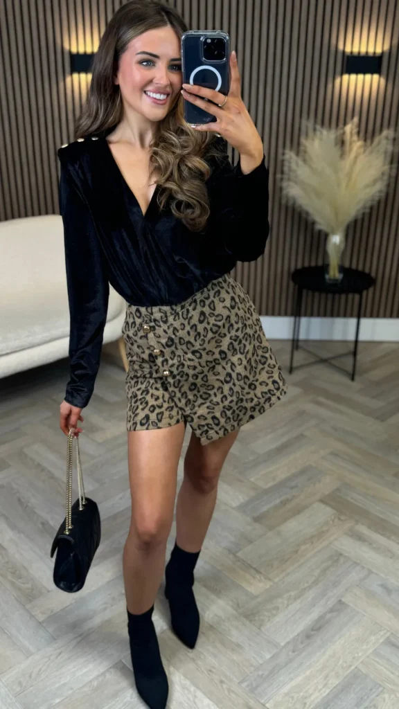 UNIKA Tops^Bexley Black Velvet Finish Button Detail Bodysuit