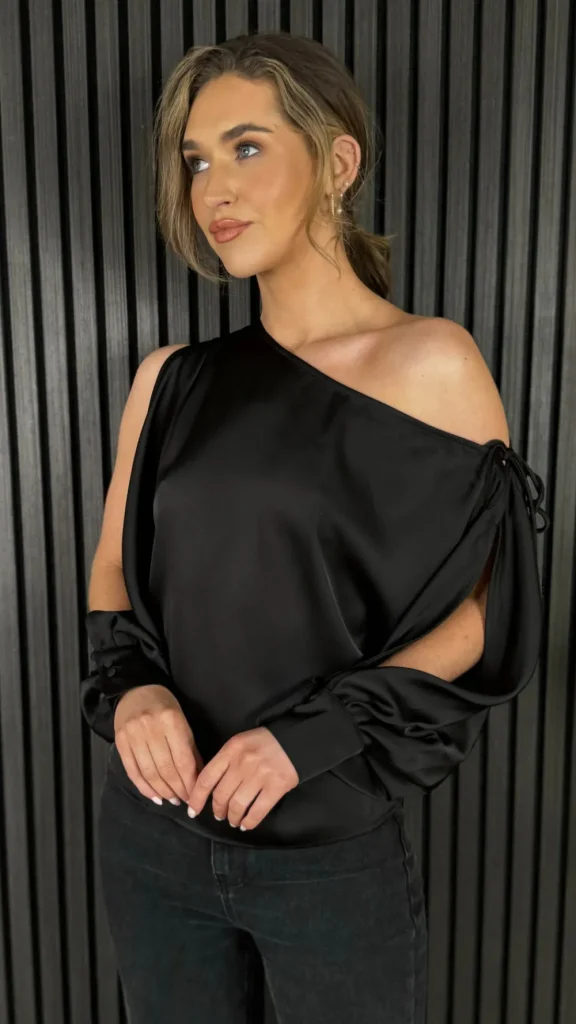 LUCCE Tops^Billie Black Asymmetric Long Sleeve Top
