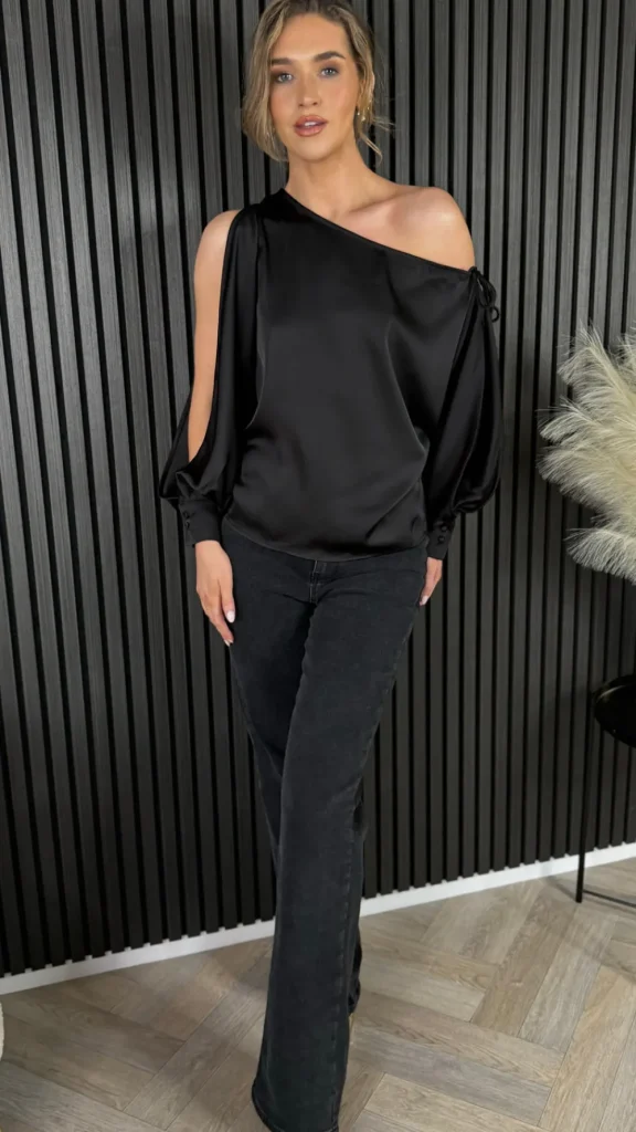 LUCCE Tops^Billie Black Asymmetric Long Sleeve Top