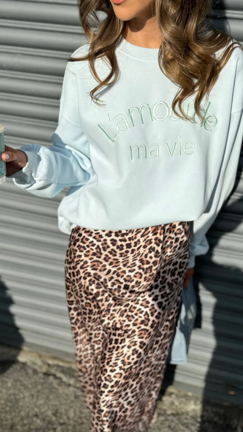 blaine_light_blue_slogan__3.webp TIMELY Hoodies + Sweatshirts^Blaine Light Blue Slogan Sweatshirt