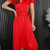 GIRL IN MIND Going Out Dresses | Occasion Dresses^Bonnie Red Asymmetric Pleated Skirt Belted Midi Dress
