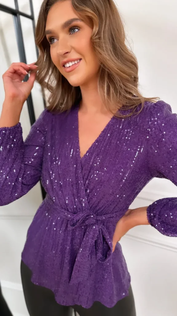 GIRL IN MIND Tops^Bowie Purple Sequin Long Sleeve Top