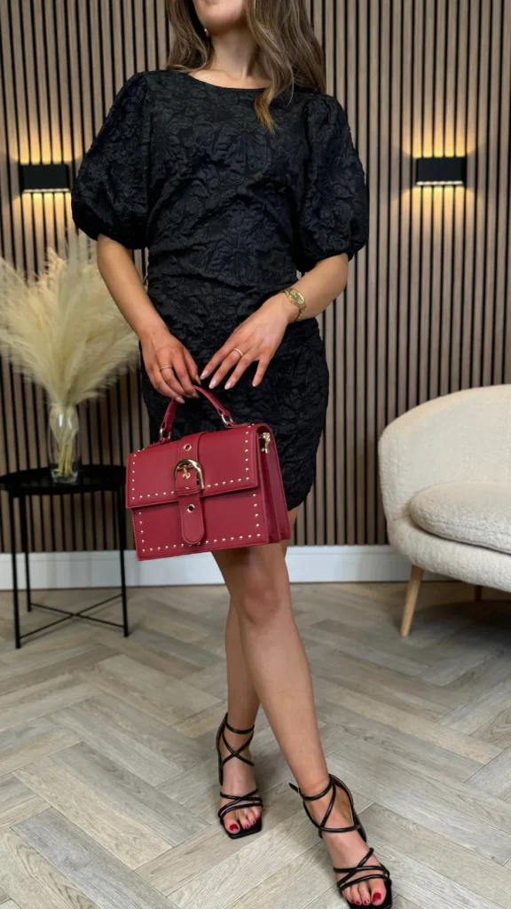 BABEZ LONDON Going Out Dresses | Occasion Dresses^Breanna Black Floral Jacquard Puff Sleeves Dress