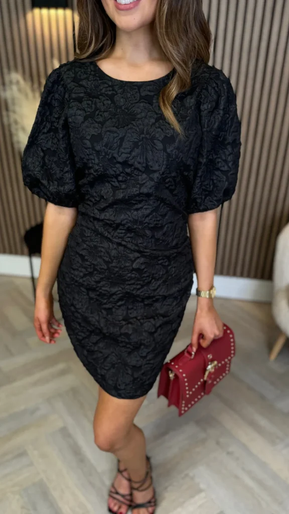 BABEZ LONDON Going Out Dresses | Occasion Dresses^Breanna Black Floral Jacquard Puff Sleeves Dress