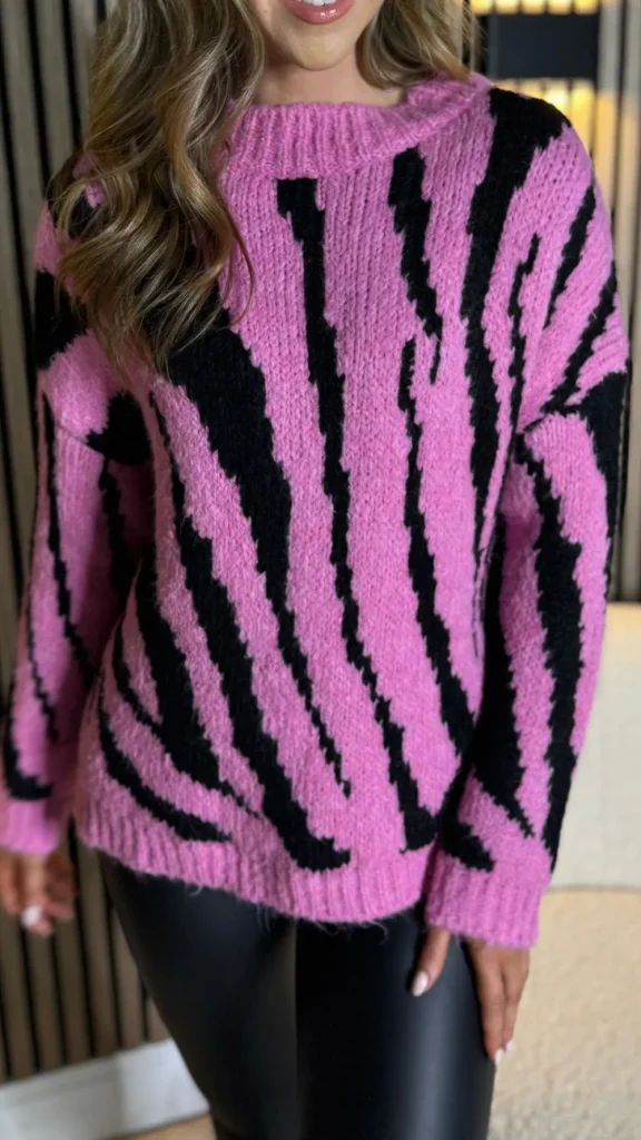 ESTEE BROWN Knitwear^Brooke Pink & Black Printed Knit Jumper