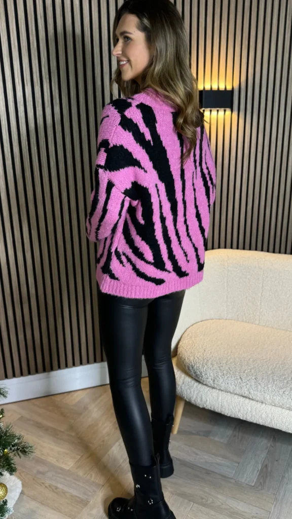 ESTEE BROWN Knitwear^Brooke Pink & Black Printed Knit Jumper