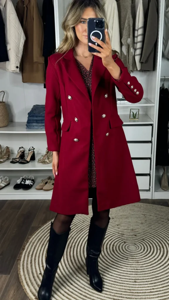ROSY DAYS DESVENCHY Coats & Jackets^Camilla Burgundy Collared Gold Button Detail Coat