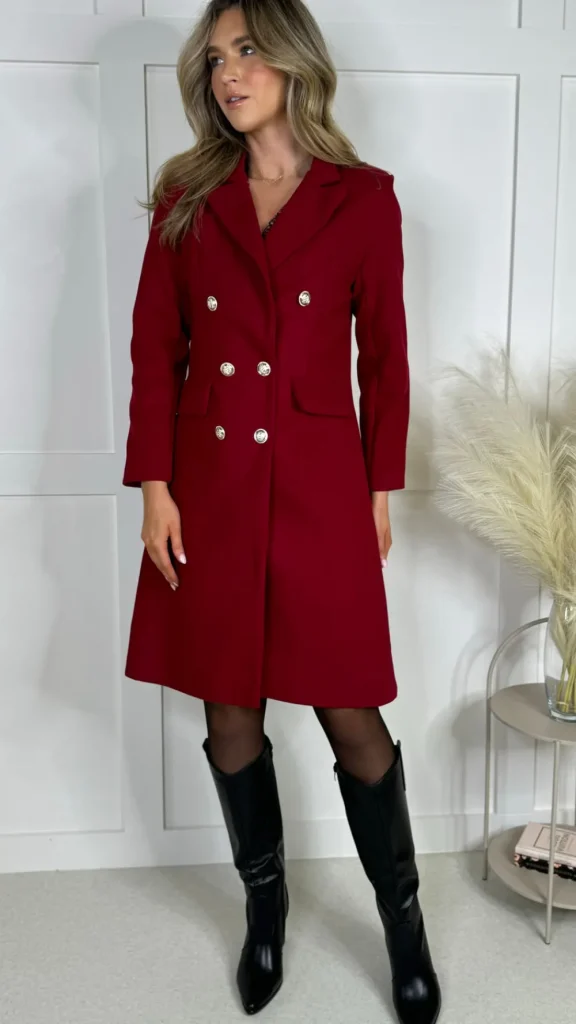 ROSY DAYS DESVENCHY Coats & Jackets^Camilla Burgundy Collared Gold Button Detail Coat