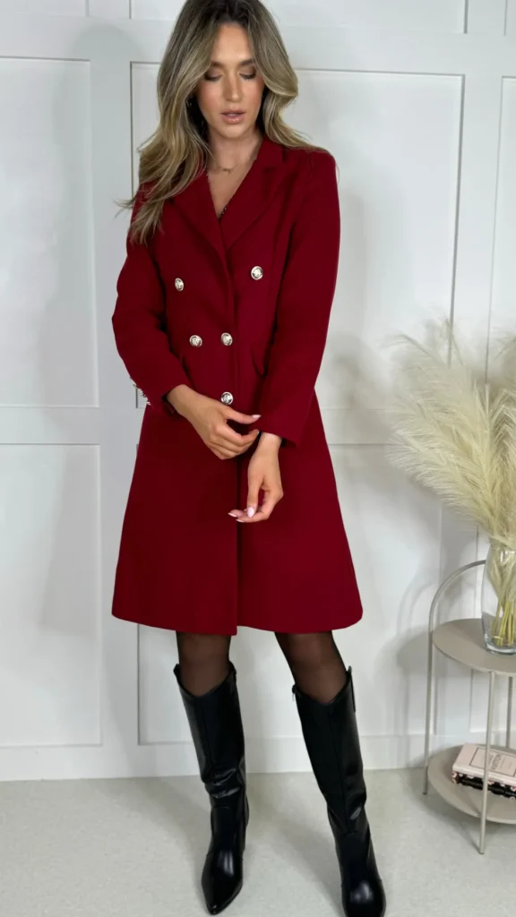 ROSY DAYS DESVENCHY Coats & Jackets^Camilla Burgundy Collared Gold Button Detail Coat