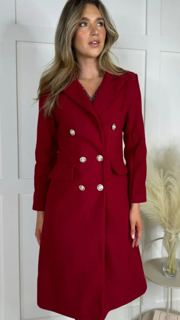 ROSY DAYS DESVENCHY Coats & Jackets^Camilla Burgundy Collared Gold Button Detail Coat