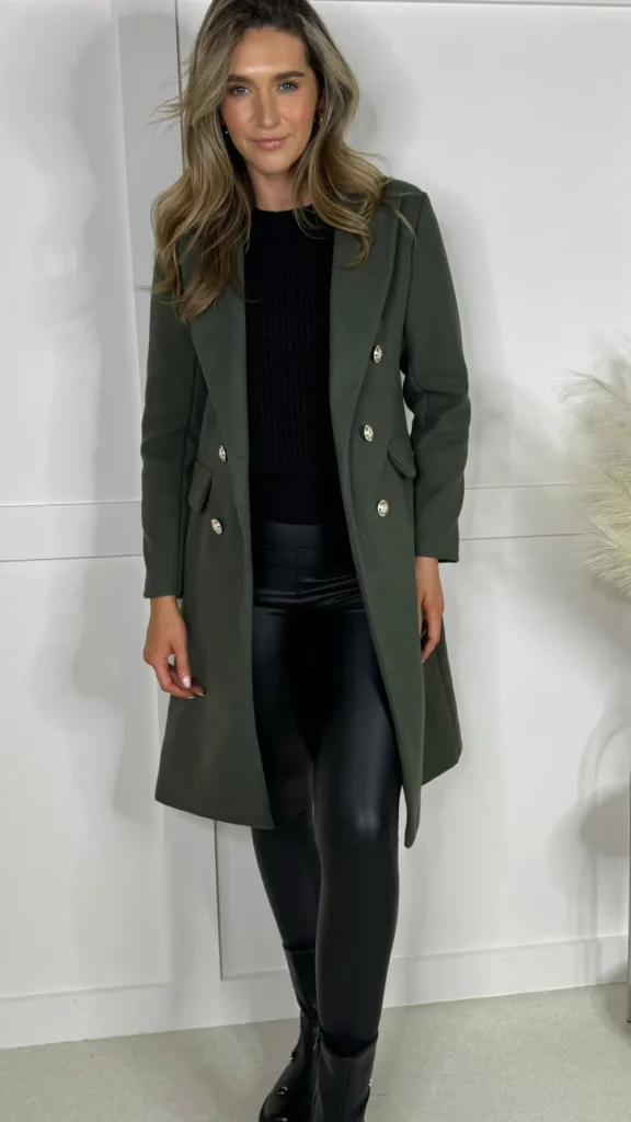 ROSY DAYS DESVENCHY Coats & Jackets^Camilla Khaki Collared Gold Button Detail Coat