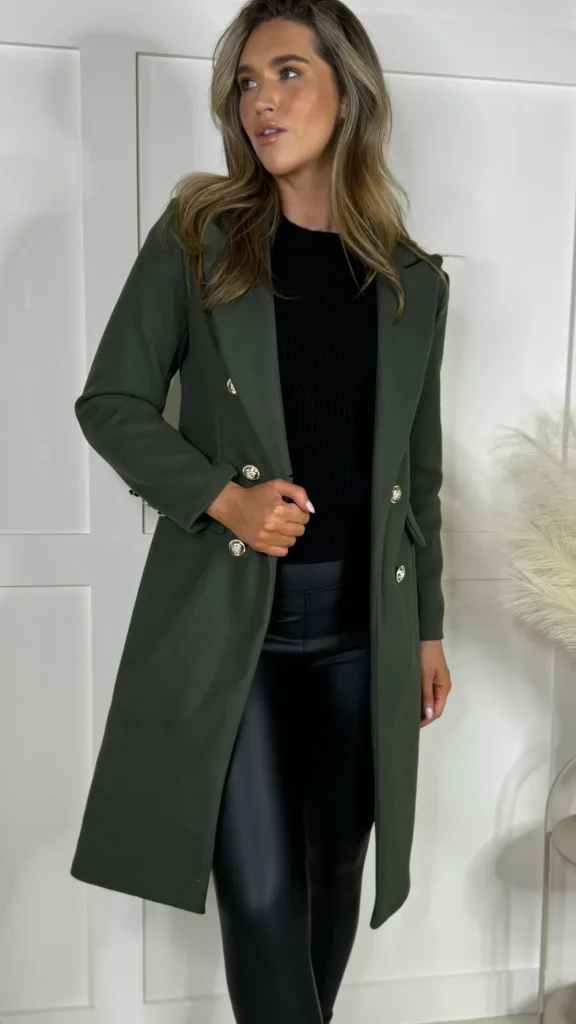 ROSY DAYS DESVENCHY Coats & Jackets^Camilla Khaki Collared Gold Button Detail Coat