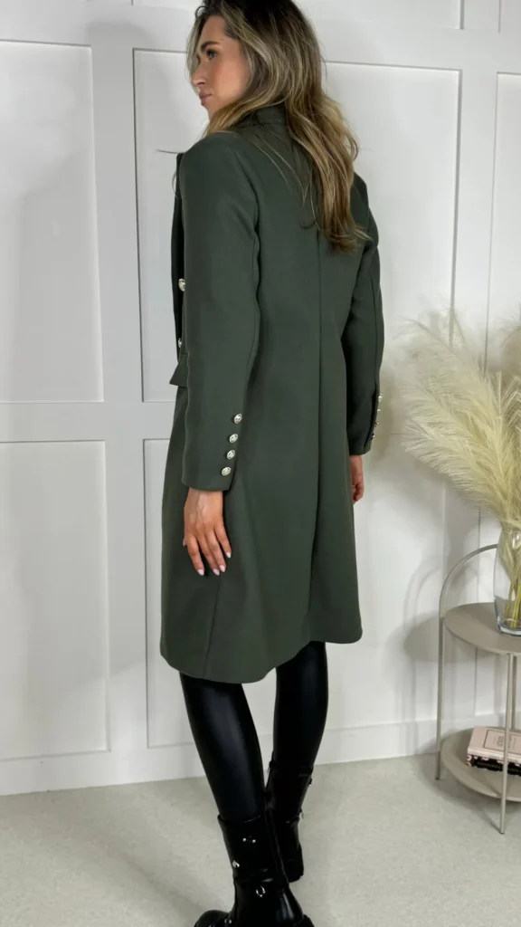 ROSY DAYS DESVENCHY Coats & Jackets^Camilla Khaki Collared Gold Button Detail Coat