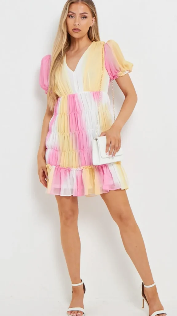 CC Day Dresses | Going Out Dresses^Campbell Pink & Yellow Puff Sleeve Mini Dress