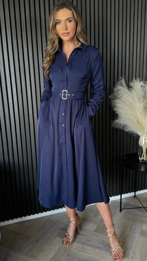 GIRL IN MIND Going Out Dresses | Occasion Dresses^Cara Navy Belted Shirt Midi Dress