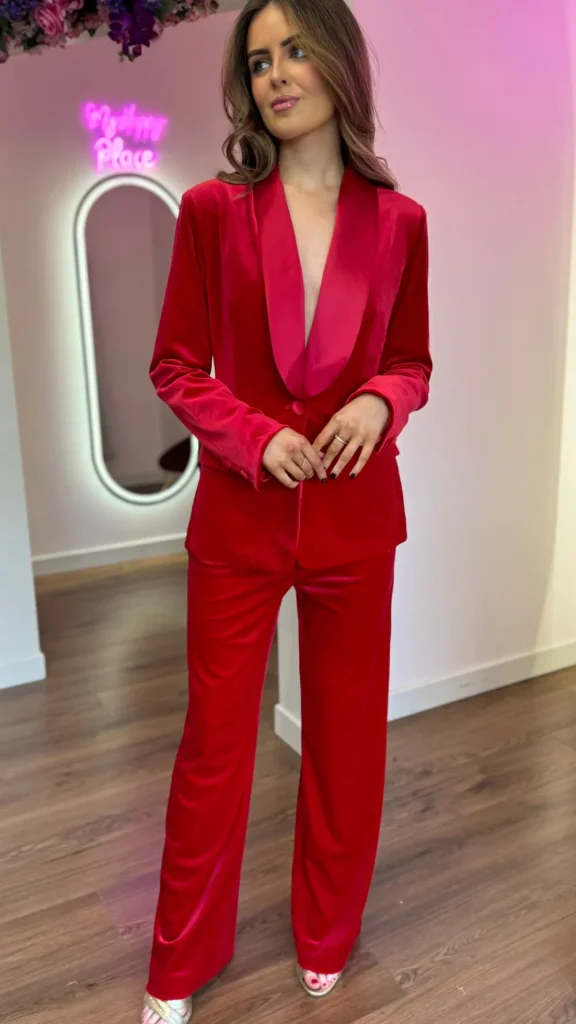 ATTENTIF Co-ords | Blazers^Carina Red Velvet Trousers & Blazer Co-Ord