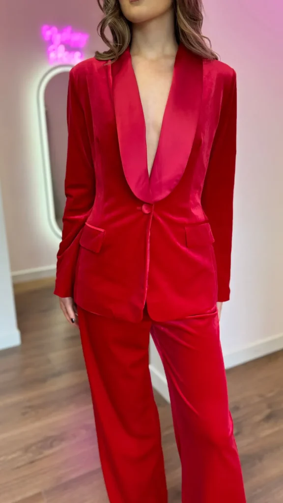 ATTENTIF Co-ords | Blazers^Carina Red Velvet Trousers & Blazer Co-Ord