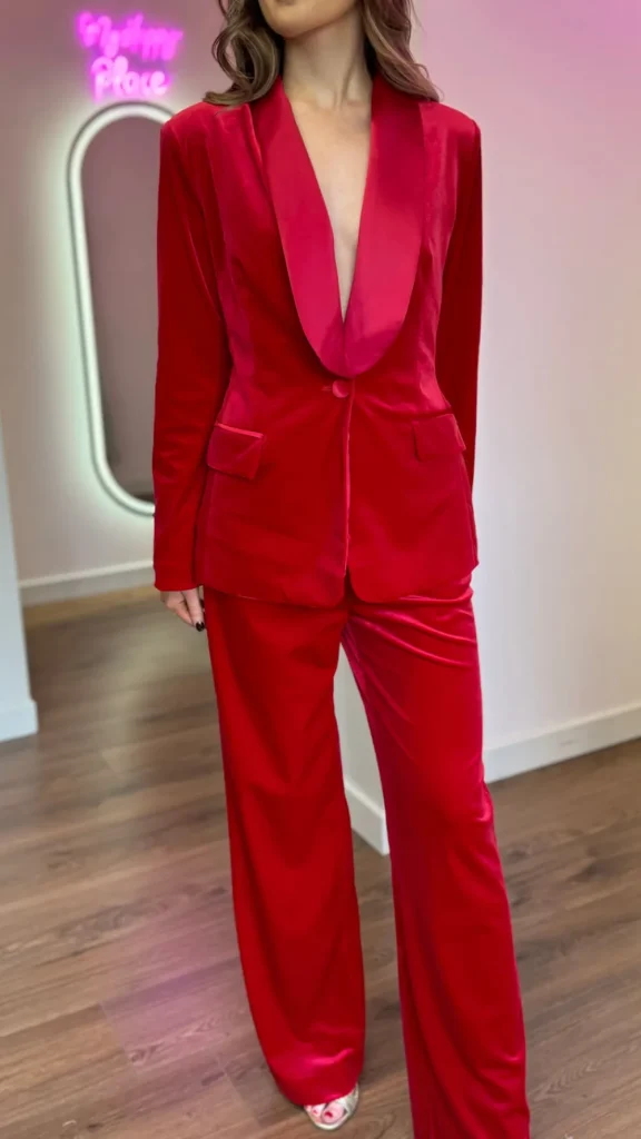ATTENTIF Co-ords | Blazers^Carina Red Velvet Trousers & Blazer Co-Ord