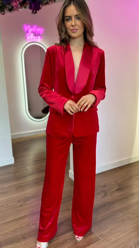 ATTENTIF Co-ords | Blazers^Carina Red Velvet Trousers & Blazer Co-Ord