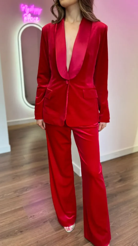 ATTENTIF Co-ords | Blazers^Carina Red Velvet Trousers & Blazer Co-Ord