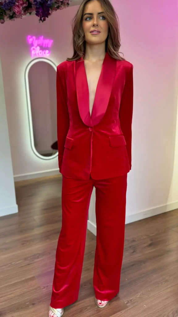 ATTENTIF Co-ords | Blazers^Carina Red Velvet Trousers & Blazer Co-Ord