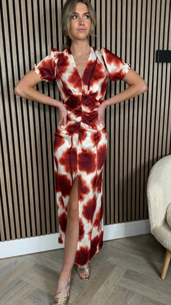 AX PARIS Going Out Dresses | Occasion Dresses^Carlota Rust Printed Puff Sleeve Front Split Midi Dress