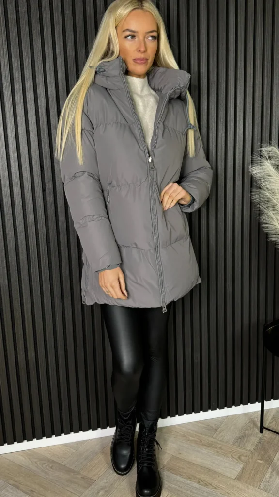 COPPEROSE Coats & Jackets^Carmella Charcoal Grey Puffer Hooded Coat