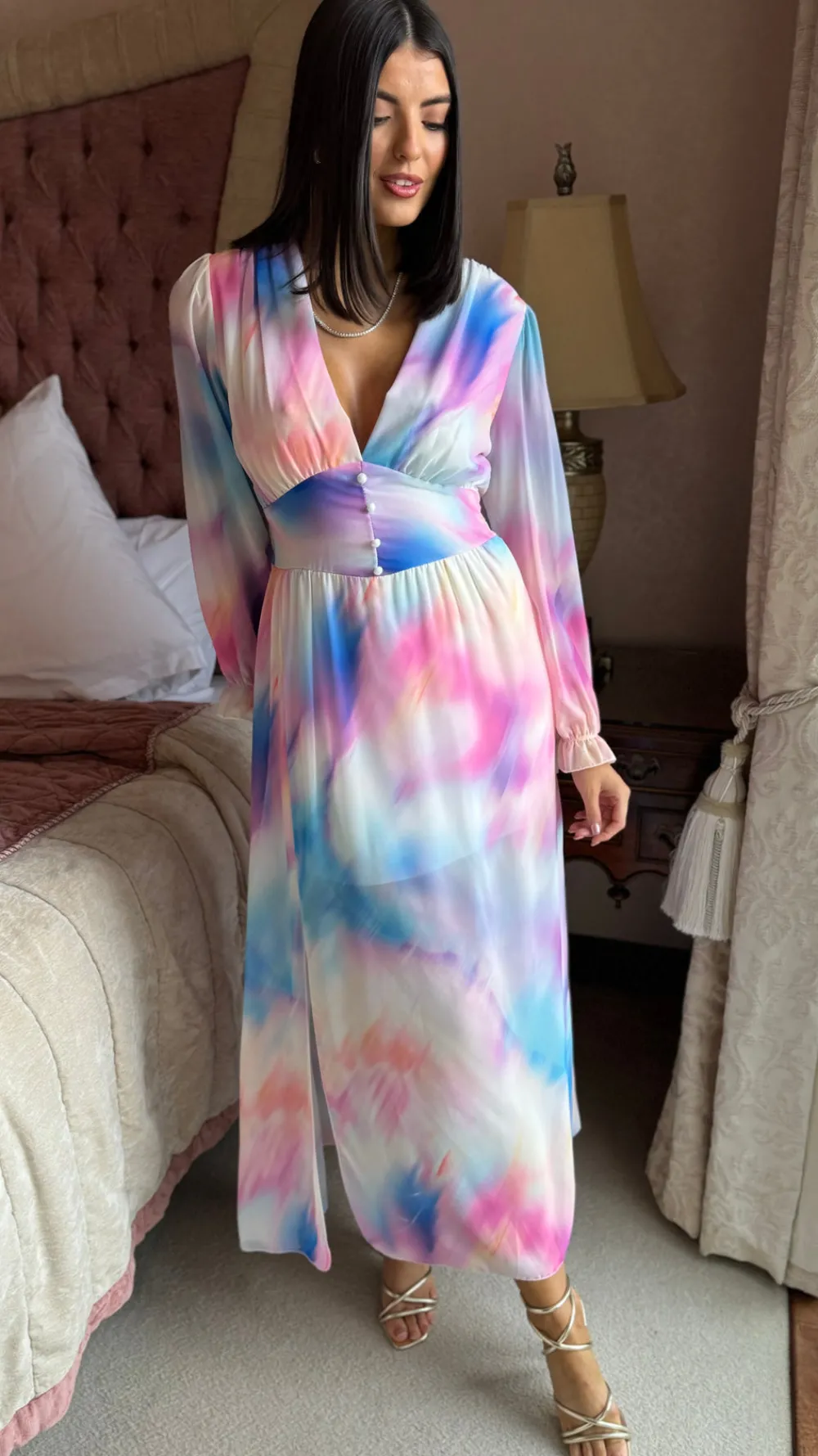 carmen_pink_amp_blue_mult_0.webp ELLE STYLE Going Out Dresses | Occasion Dresses^Carmen Pink & Blue Multi Ombre Printed Midi Dress