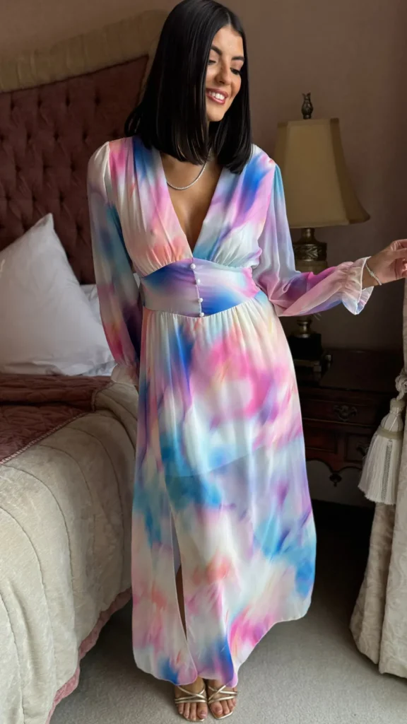 ELLE STYLE Going Out Dresses | Occasion Dresses^Carmen Pink & Blue Multi Ombre Printed Midi Dress