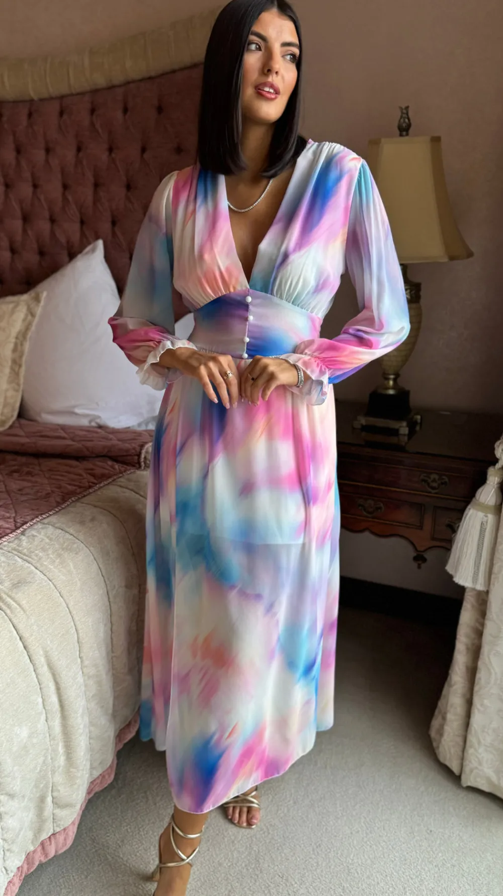 carmen_pink_amp_blue_mult_2.webp ELLE STYLE Going Out Dresses | Occasion Dresses^Carmen Pink & Blue Multi Ombre Printed Midi Dress