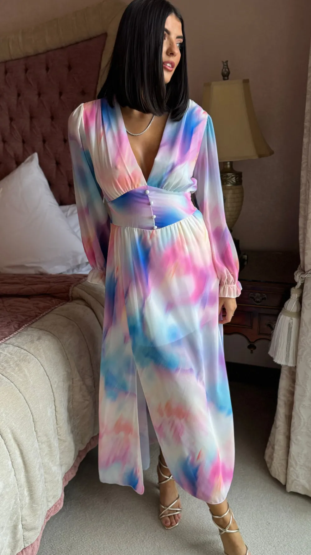 carmen_pink_amp_blue_mult_3.webp ELLE STYLE Going Out Dresses | Occasion Dresses^Carmen Pink & Blue Multi Ombre Printed Midi Dress