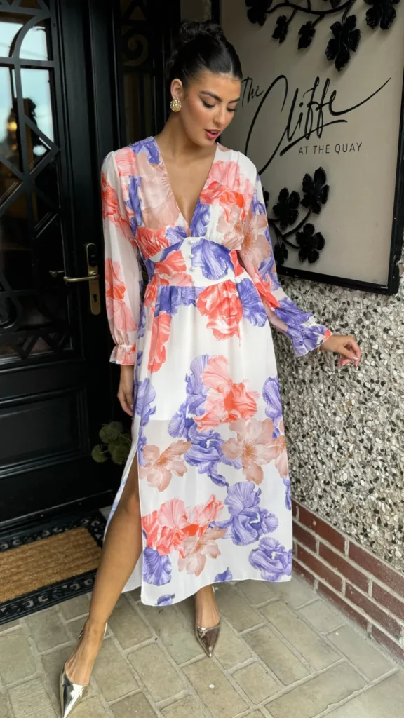 PARIS FASHION SHOPS Going Out Dresses | Occasion Dresses^Carmen Purple & Orange Floral Printed Midi Dress